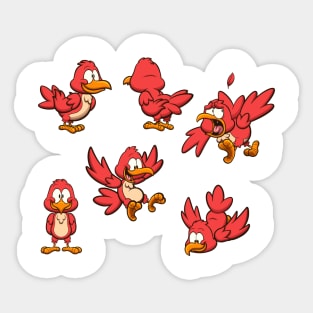 Cute CartoonRed Bird With Different Poses Sticker